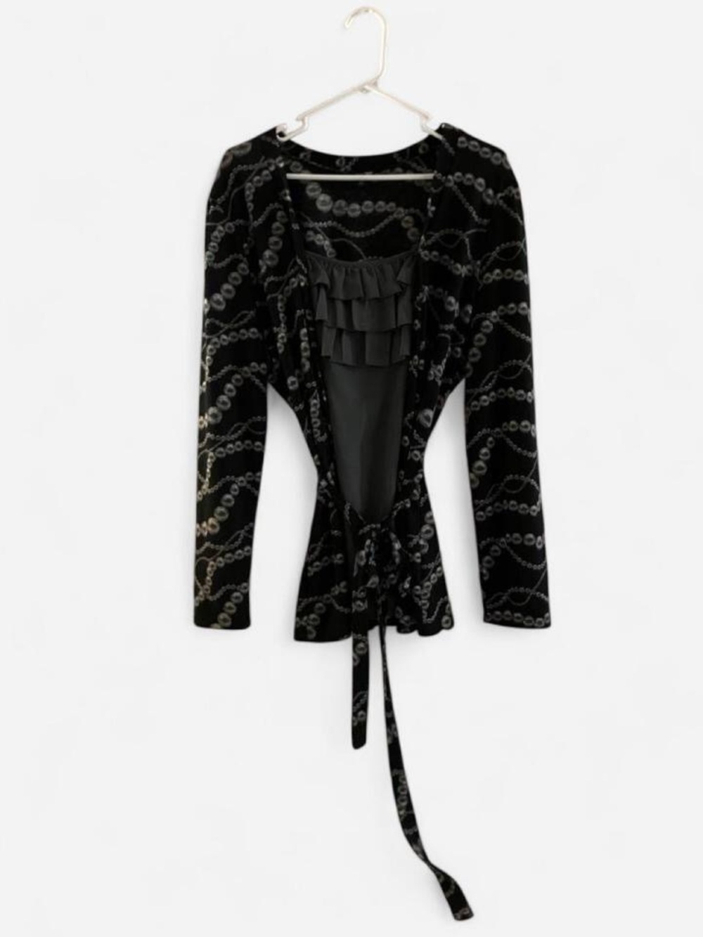 East 5th Black Cardigan with Silver Chain Motif